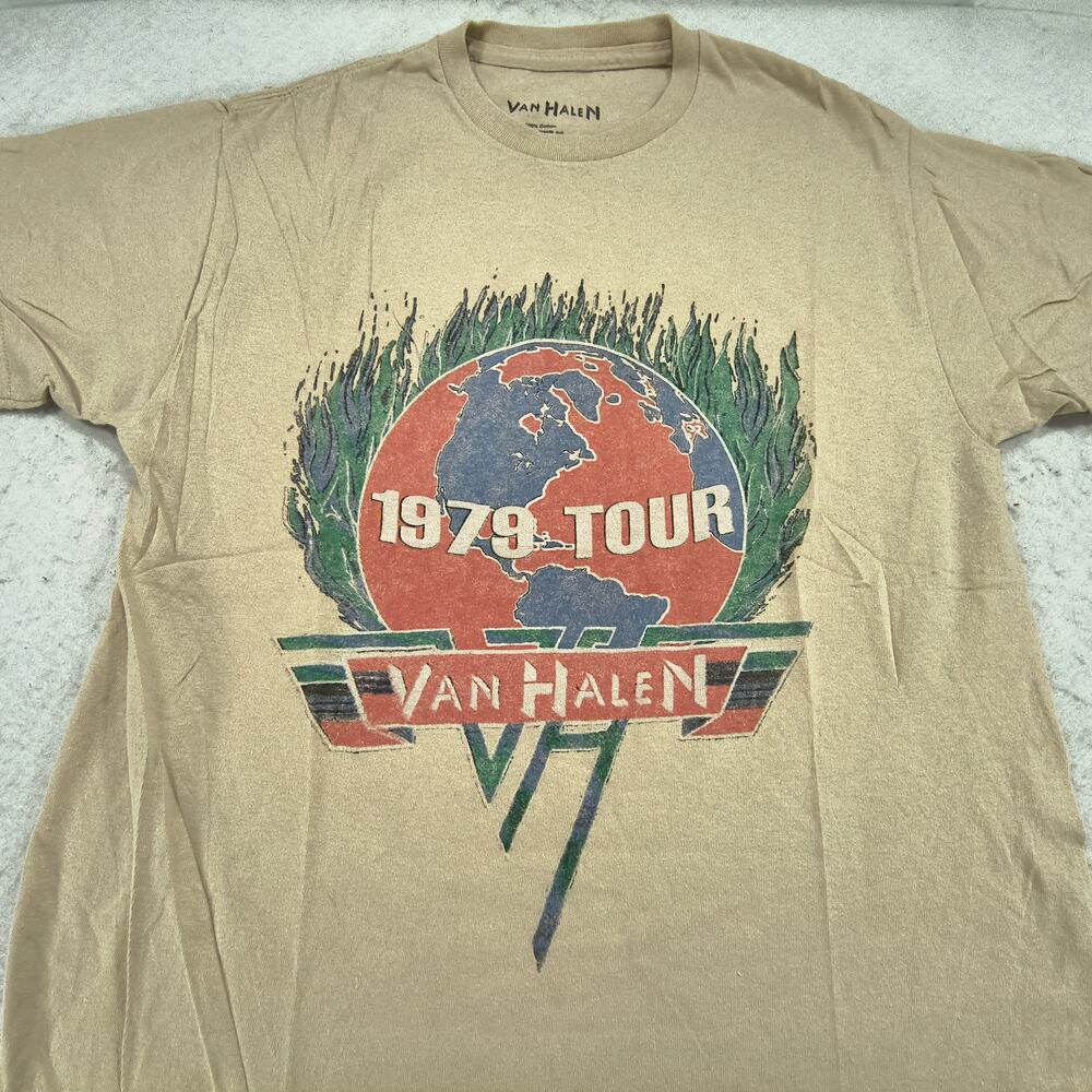 Van Halen Band Crew Neck Short Sleeve Shirt Adult Mens Size Medium M Tan
